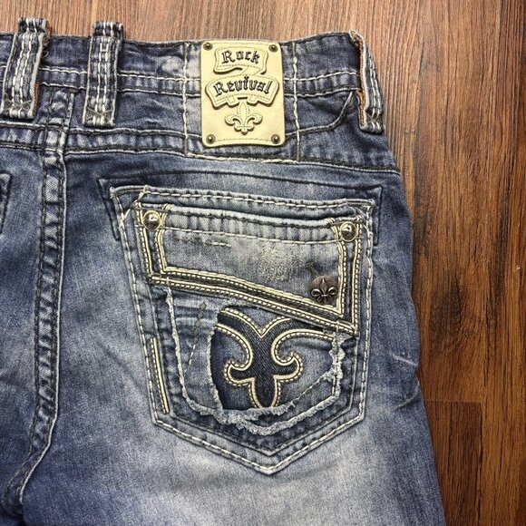 Rock Revival Zed Straight Jeans Distressed Faded Medium Wash Men’s Size 36 - Picture 8 of 13